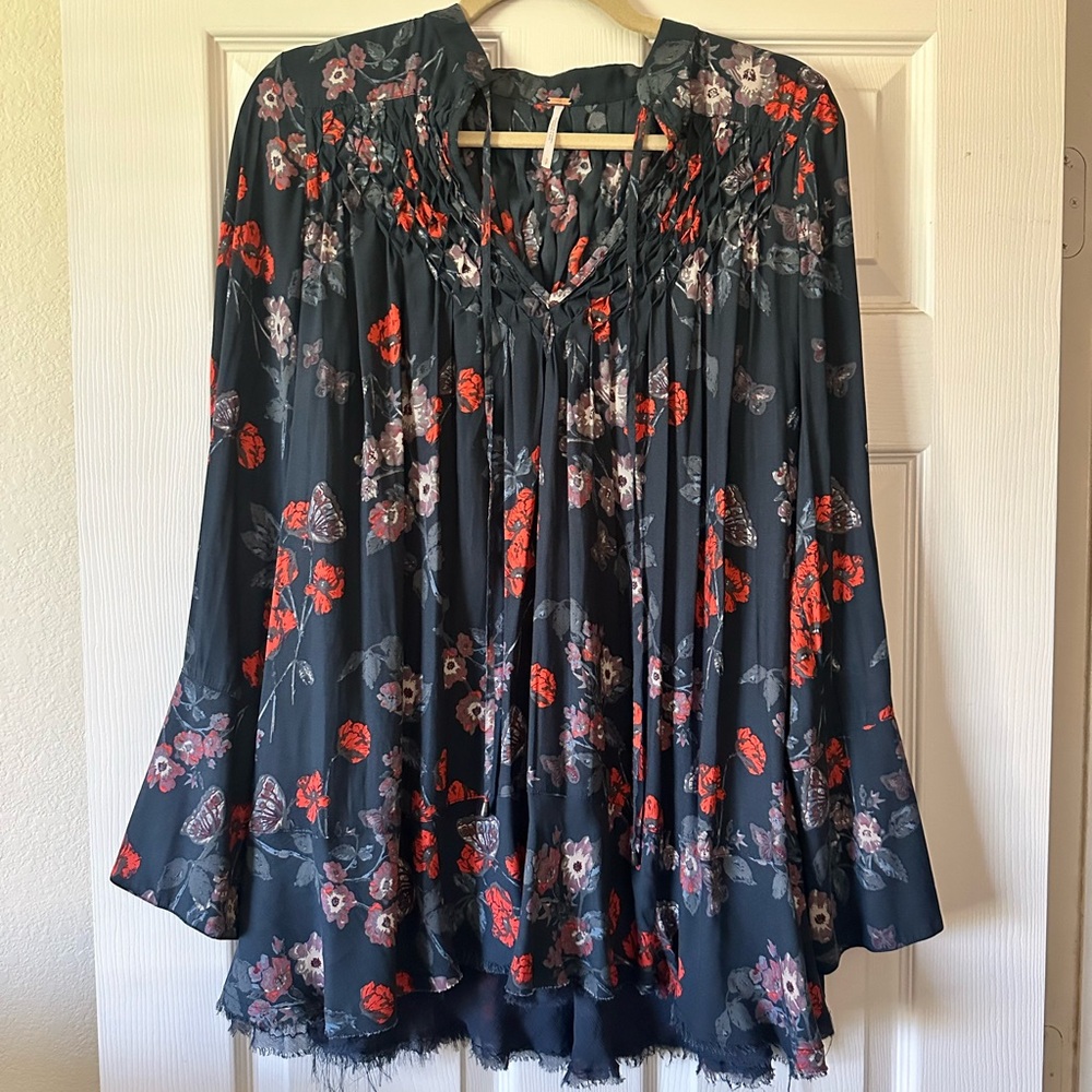 Free People Floral So Fine Smocked Tunic Blouse - Picture 3 of 5